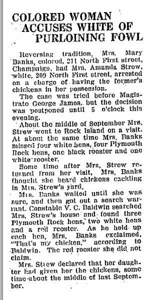Article in Courier on a "purloined fowl" on North First Street